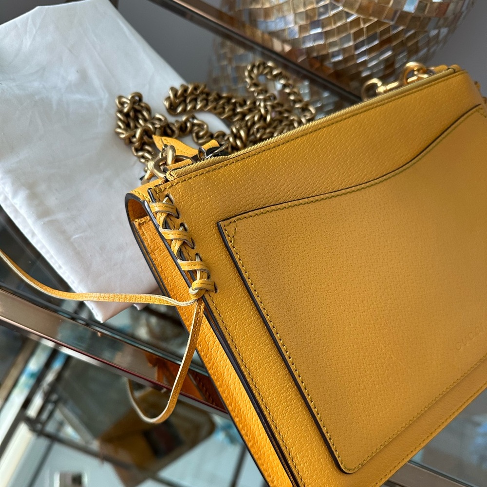Gucci Mustard Leather Shoulder Bag with Gold Chain - Picture 12 of 16